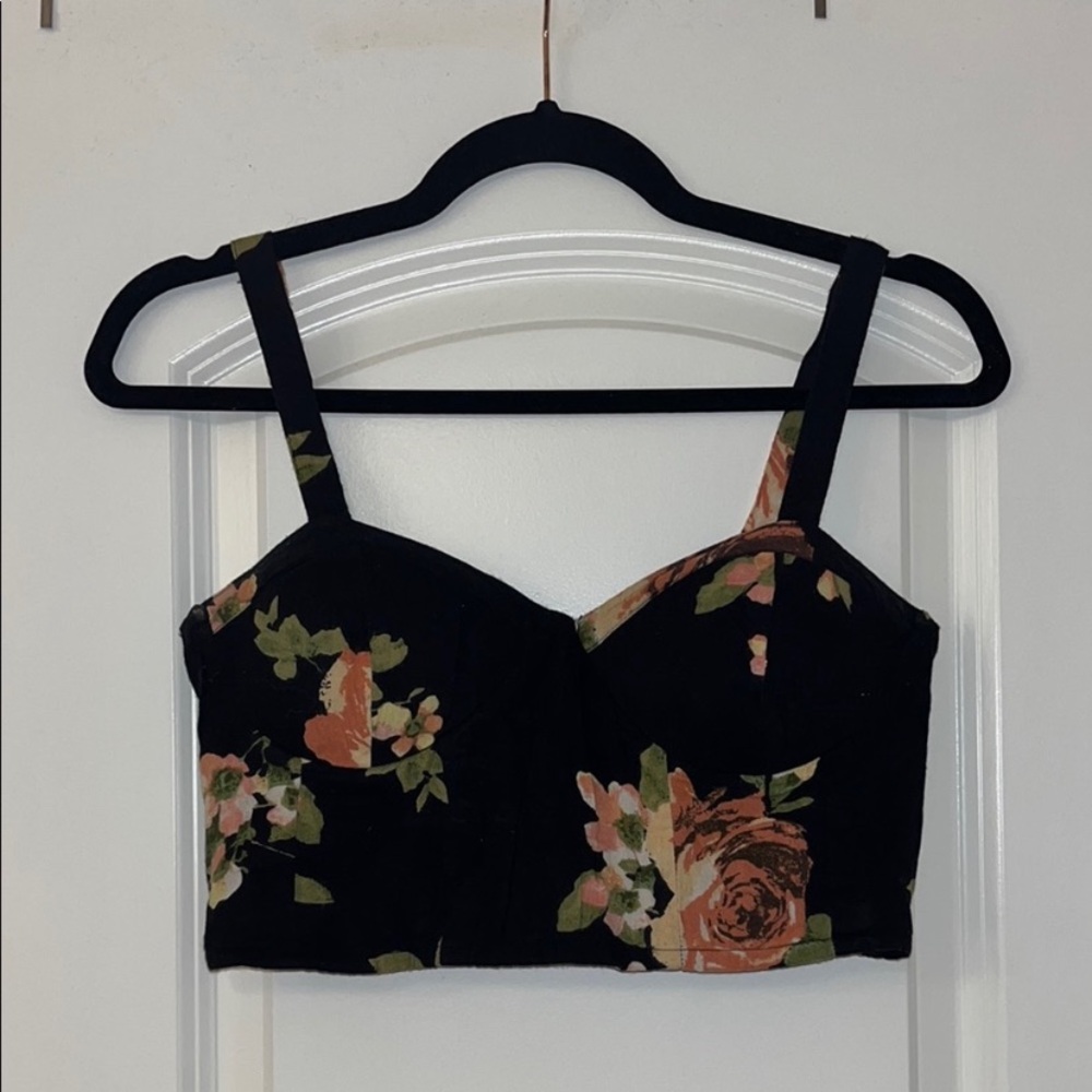 Source Unknown Black Floral Bustier Crop Top